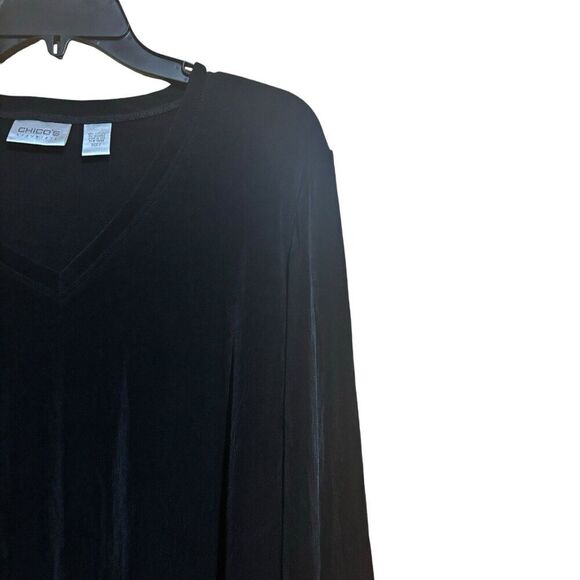 Chicos Travelers Top Womens Large Black Acetate Slinky Stretch V Neck Blouse - Picture 3 of 8